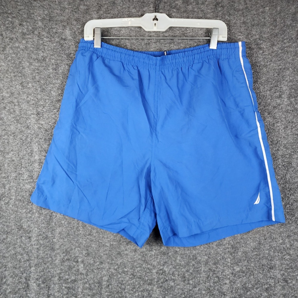 Nautica Swim Trunks Mens Medium Blue Side Stripe Mesh Lined Board Shorts